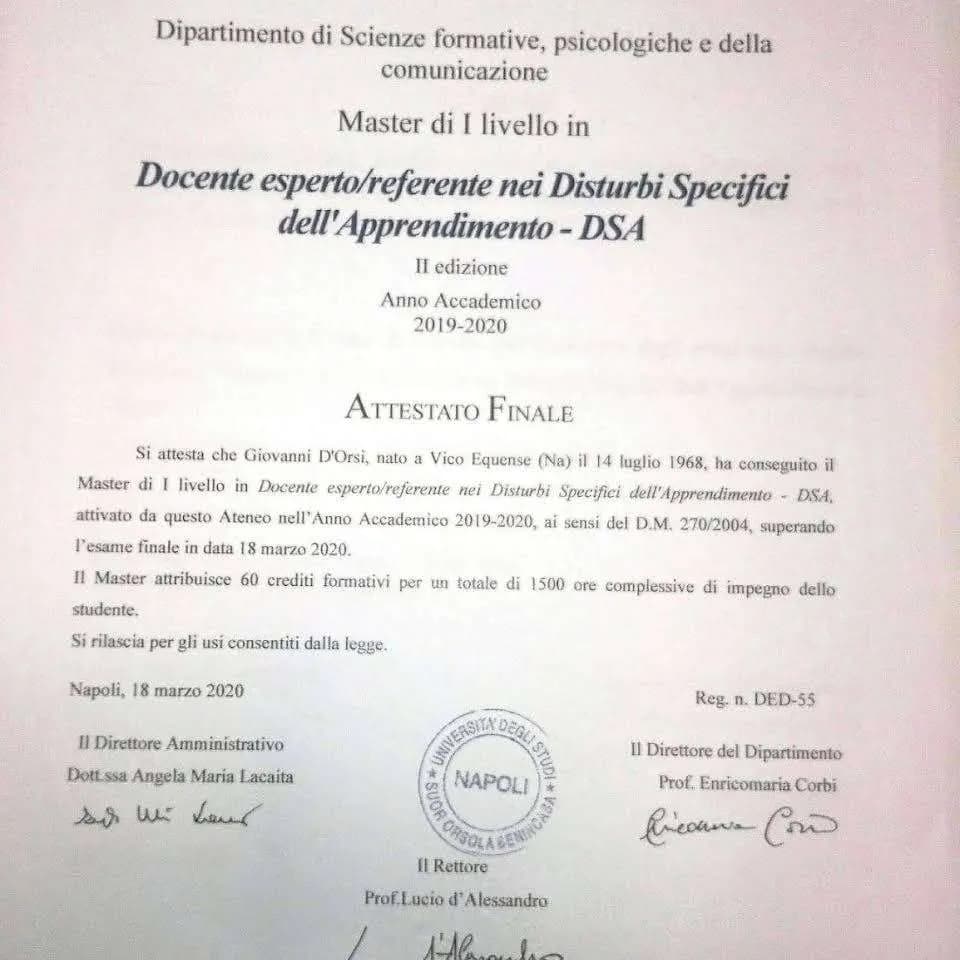 Master di I Livello – Università Suor Orsola Benincasa