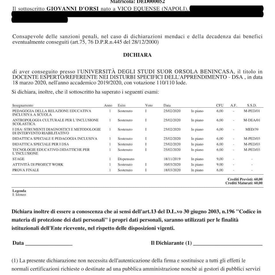 Dettaglio Piano Studi e CFU