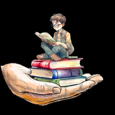 Illustrazione bambino che legge sulle mani